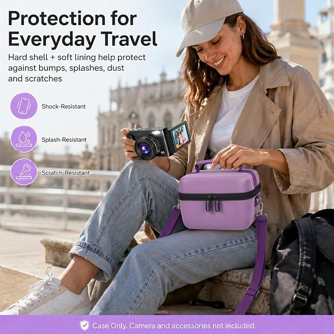 Comecase Large Travel 4K Vlogging Camera Case for Duluvulu/for AUREAPIX | Outdoor Camera Storage with 2 Dividers and Mesh Pocket, for Vloggers and Content Creators, Trip Ready, Purple - Case Only - Image 5