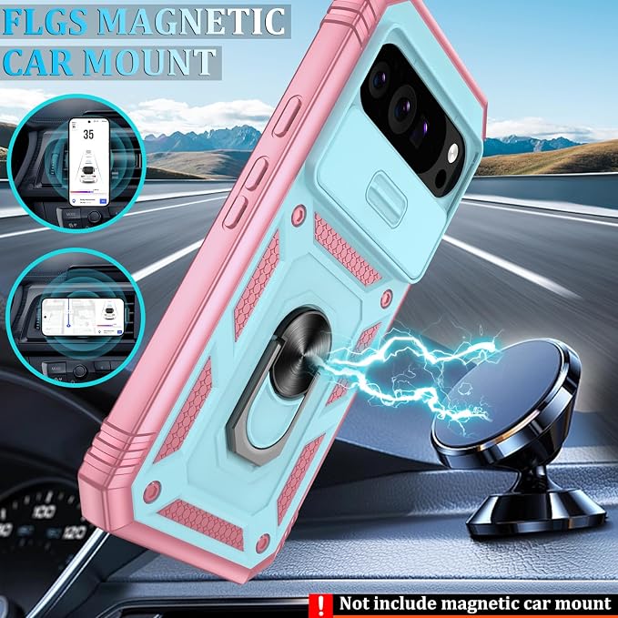 Gritup for Google Pixel 10 Pro XL Case with Screen Protector*2 | Magnetic Stand & Slide Camera Cover, Shock Proof Military-Grade Phone Case, Green+Pink - Image 6