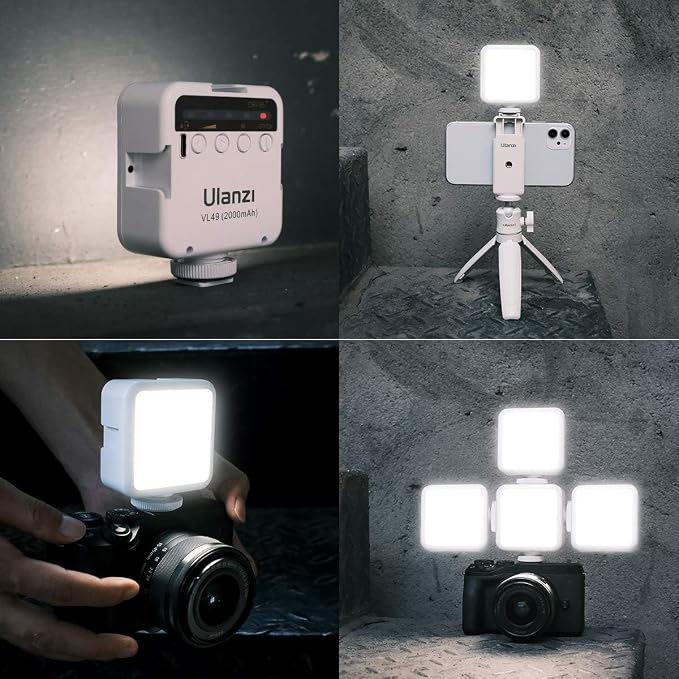 Ulanzi VL49 Mini LED Video Fill Light, 2000mAh Rechargeable Camera Light | CRI95 Adjustable Brightness, Design with 3 Expansion Cold Shoes, White Lighting for Canon Photography Tiktok Live Stream - Image 5