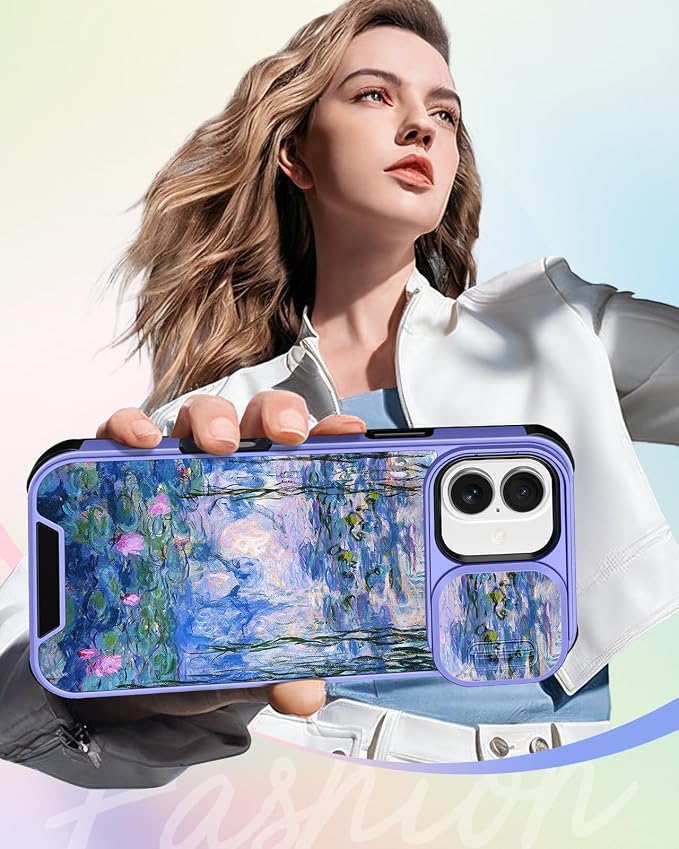 Buleens for iPhone 17 Case 6.3 Inch - with Ring Stand & Camera Cover Aesthetic Cute Designed for Women Girls Girly Pretty Kawaii Blue Water Lily Teens Phone Case for iPhone 17 Compatible with Magsafe - Image 6