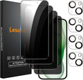 Lesakit 4+4 Pack Privacy Screen Protector for iPhone 15 6.1-Inch with 4 Pack Camera Lens Protector, Anti Spy Tempered Glass Film 9H Hardness Case Friendly by Lesakit