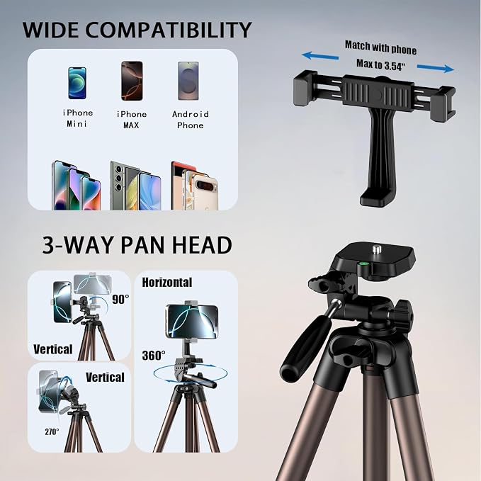 71 Inch Lightweight Camera & Phone Tripod with Wireless Remote (Rose Gold) | Comes with phone holder and carry bag,travel-friendly,2-in-1 selfie stick and tripod design,Aluminum portable alloy body - Image 9