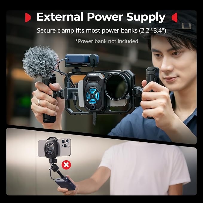SmallRig Universal Hyper Chill Cooling Phone Cage for iPhone/Android, with 15W Active Cooler & 2-in-1 USB-C Adapter & Power Bank Holder, Compatible 2.5-3.1" Phones, Live Streaming Video Shooting-5275 - Image 7