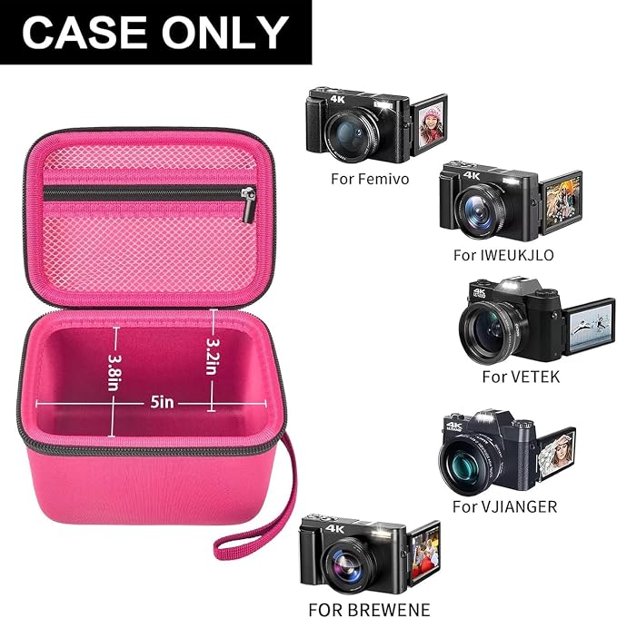 Comecase Vlogging Camera Case for Duluvulu/for VJIANGER 4K Digital Cameras | Mesh Pocket for Charging Cables and Batteries, Travel Storage for Vloggers, Parties and Camping (Black) - Case Only - Image 2