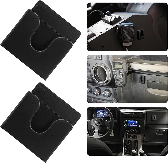 2PCS Black Radio Microphone Hanger, 30x30x16mm, Style 2 | Adhesive Back, CB Microphone Holder, Plastic Car Mic Hanger, For Cars Homes Offices - Image 5