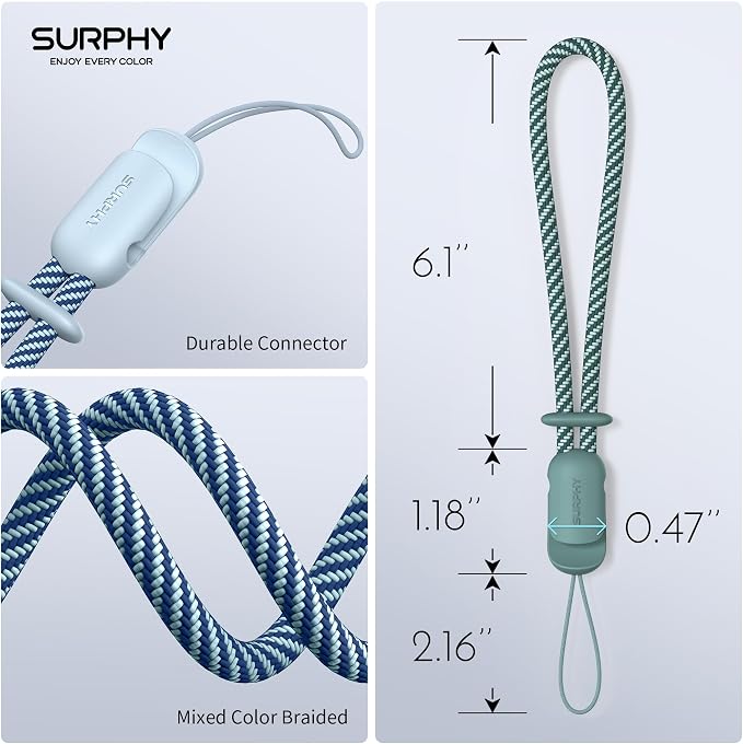 SURPHY 2 Pack Phone Lanyard, Phone Wrist Strap for Case, Camera Wrist Strap | Ultra-Light 2-Color Braided Phone Strap, Cellphone Charm Strap, Anti-Lost Wrist Lanyard for Women and Men, Cloud Blue Green - Image 3