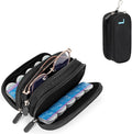 WOMACO Contact Lens and Glasses Organizer Case, 2-in-1 Travel Pouch for Daily Disposable Contacts and Eyeglasses, L/R Compartments, Soft Lining, Storage up to 10 Lens (Black, Medium) by WOMACO