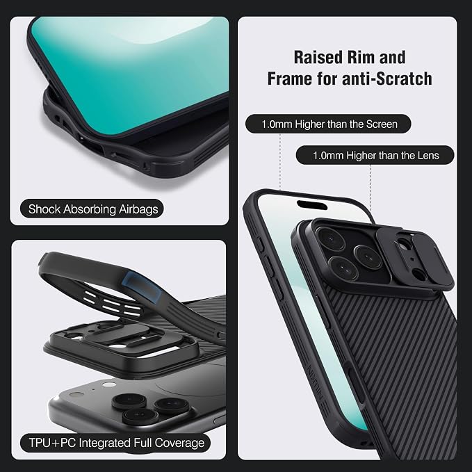 Nillkin Camshield Case for iPhone 17 Pro Case, [Built-in Dual Camera Cover][Slim Profile] [Military Grade Drop Protection] Shockproof Bumper iPhone 17 Pro Case 6.3 inch 2025 Black - Image 3