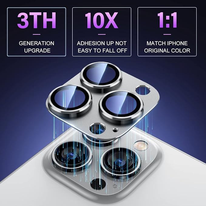Uyiton for iPhone 14 Pro/iPhone 14 Pro Max Camera Lens Protector | Not Easy to Break, Strong Adsorption, Case-Friendly, Metal 9H Sapphire Glass Rear Camera Screen Cover, Silver - Image 2
