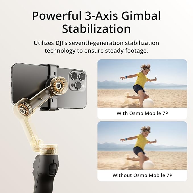 DJI Osmo Mobile 7P Gimbal Stabilizer for iPhone & Android, Native Tracking | Lighting, 3-Axis Phone Gimbal, Quick Launch, One-Tap Edit, Built-in Extension Rod & Tripod, 10hrs Use, Phone Charging - Image 3