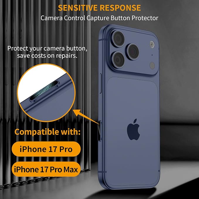AMANECER 2 Pack Camera Control Button Protector for iPhone 17 Pro/Pro Max, Auto-Alignment Rugged Sensitive Slide Capacitive Protective Cover fit Apple Phone Side Click Touch Capture Key, Deep Blue - Image 3