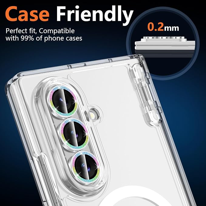 for Samsung Galaxy Z Fold 8 Ultra Camera Lens Protector, Individual Metal Ring Tempered Glass Lens Cover, [Strong Adsorption] Scratch Resistant Ultra-Thin HD Clear Lens Cover, 1 Set-Colorful Sparkly - Image 6