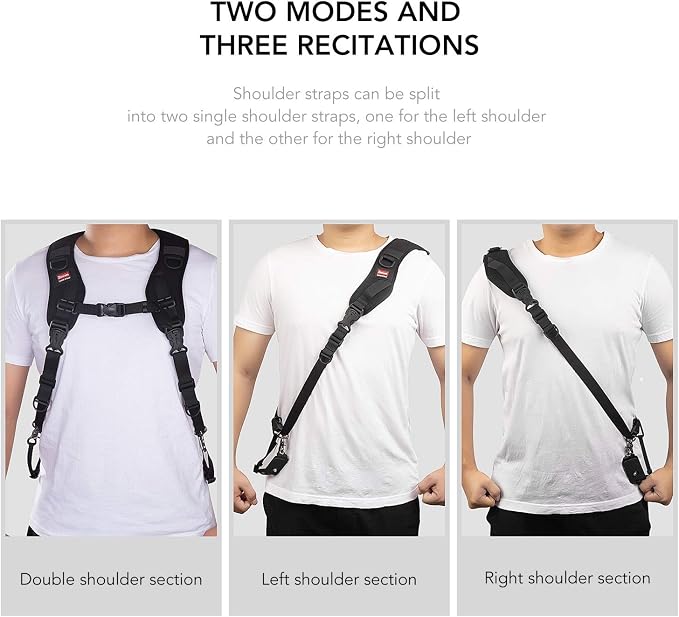 Camera Strap Double Shoulder Camera Strap Harness Quick Release Adjustable Dual Camera Tether Strap with Safety Tether and Lens Cleaning Cloth for DSLR SLR Camera - Image 4
