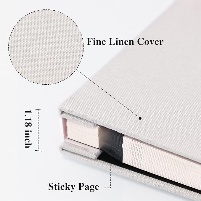 Vienrose Large Self Adhesive Photo Album with Window 11x10.6 60 Pages White | Linen Cover, Scrapbook, Fits 4X6 8X10 Pictures, Metallic Pen Included, Diy - Image 3