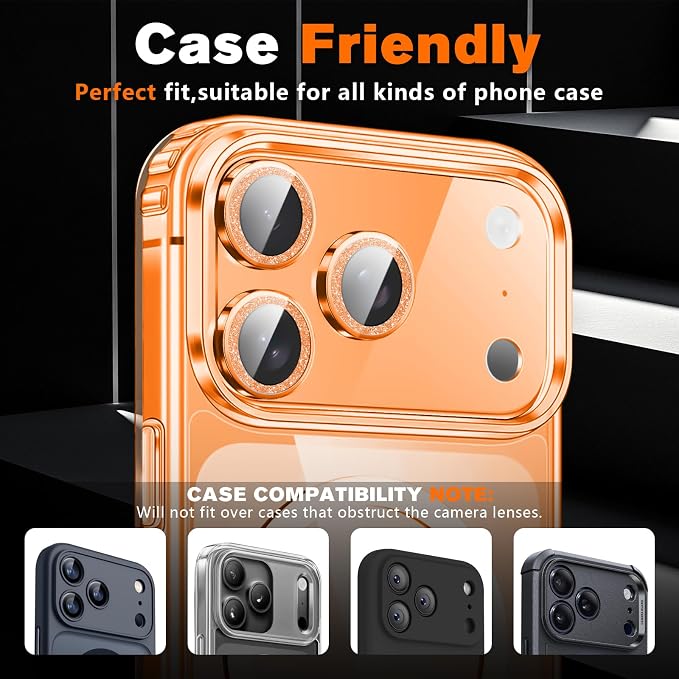 2 Pack for iPhone 17 Pro Max Camera Lens Protector | Bling Tempered Glass 9 Hardness,Anti-Scratch High Definition Camera Screen Protector (Orange) - Image 6