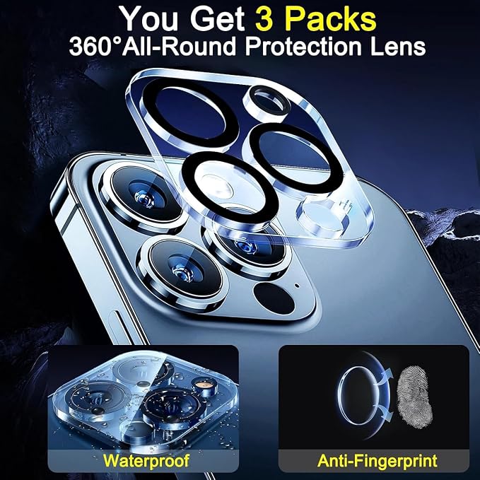Ferilinso Camera Lens Protector for iPhone 13 Pro/13 Pro Max,Tempered Glass | 3 Pack, 9H+ Military-Grade Shatterproof Camera Cover, Case Friendly, HD, Anti-Scratch, No Flash Glare for Night Shooting - Image 3
