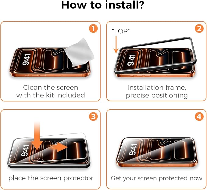 Screen Protector for iPhone 17 Pro 6.3 inch +2 Pack Orange Metal Camera Lens cover Protector - Image 7