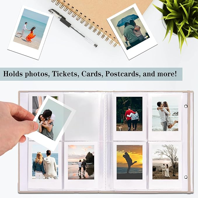 Fujifilm Photo Album, Mini Instant Film Photo Album, 208 Photos Pictures Book 2x3 Inch, Linen Hardcover Polaroid Book for Polaroid Instant Camera, Travel Family Anniversary Baby Vacations Beige 1 Pack - Image 2