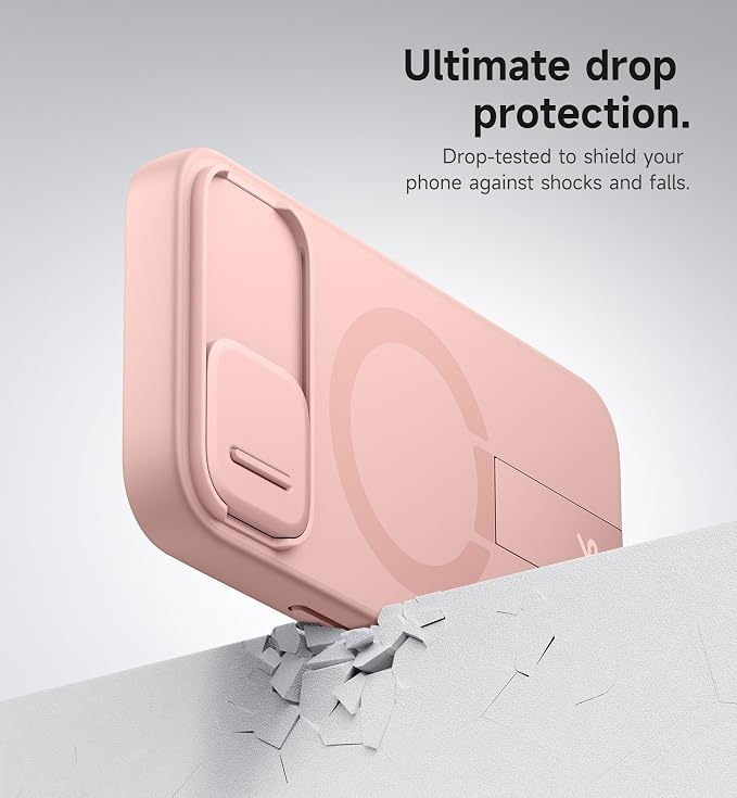 SURITCH for iPhone 17e/16e Case with Magnetic Camera Slide Cover and Adjustable Kickstand, Compatible with MagSafe, Shockproof Bumper Case Slim Protective Cover 6.1 Inch,Pink - Image 7