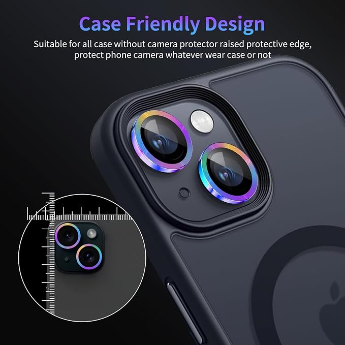Camera Lens Protector for iPhone 14/14 Plus/iPhone 15/15 Plus,1 Pack | Tempered Metal Glass Camera Cover, HD Clear Anti-Scratch Lens Screen Protector Film,Case Friendly,Colorful Titanium - Image 7