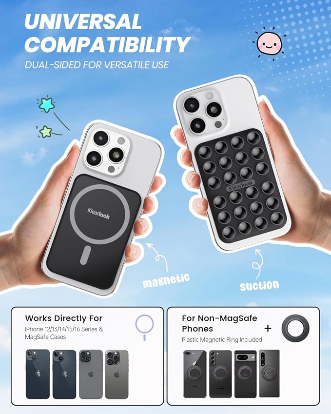 Klearlook Magnetic Suction Phone Mount for MagSafe Case, Black | Removable Sticky Phone Grip Holder for Hands-Free Makeup / Selfie / Vlog for TikTok & Instagram Influencer / Creator - Image 2