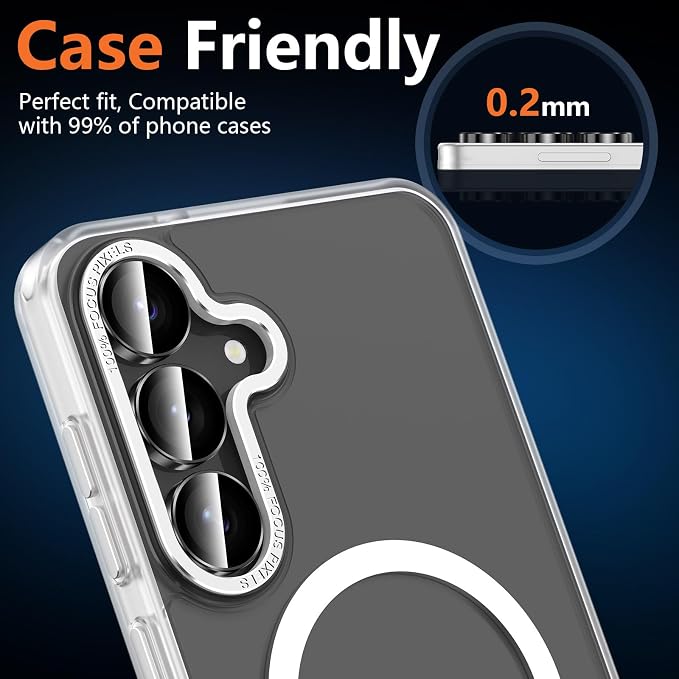 for Samsung Galaxy S25 FE Camera Lens Protector, Individual Metal Ring Tempered Glass Lens Cover, [Strong Adsorption] Scratch Resistant Ultra-Thin HD Clear Lens Cover, 1 Set-Black Ring - Image 6