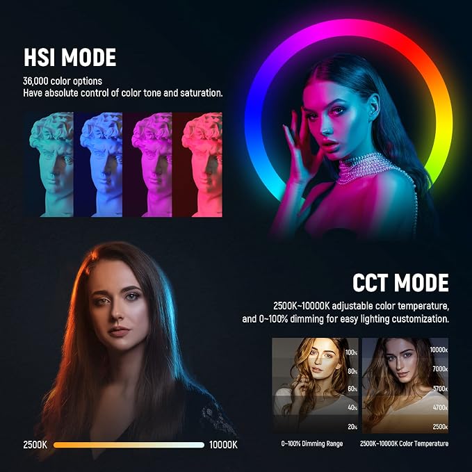 NEEWER RGB-A111 II Smartphone Video Rig with Light Kit, Support Vertical Shoot, Handheld Phone Camera Cage Stabilizer with Cold Shoes/Shutter/Battery, 17 Scenes RGB Ring Light 2500K-10000K CRI97+ - Image 3