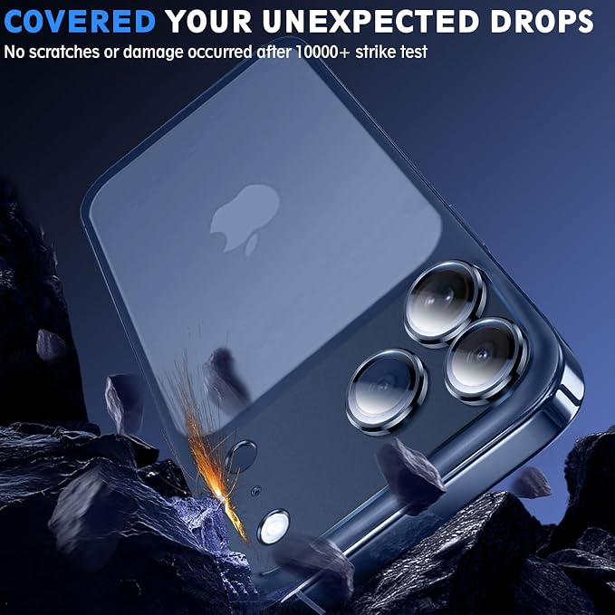 SiHPuoy Camera Lens Protector for iPhone 17 Pro Max, Tempered Glass, Blue | 2pcs, 9H+ Hardness, Military Grade Shatterproof, Anti-Scratch, Case Friendly, Metal Camera Cover, Does not Affect Night Shots - Image 7