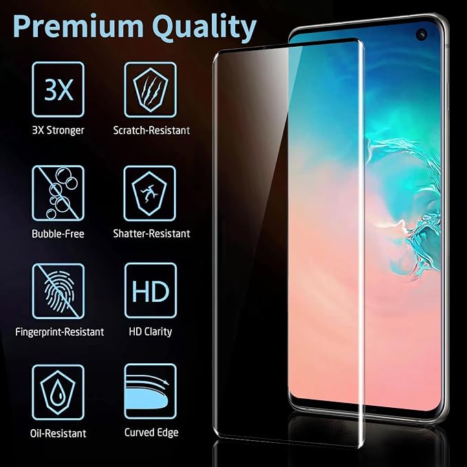 3 Pack Galaxy S10 Screen Protector, HD Clear Tempered Glass, Fingerprint Unlock, 3D Curved, Scratch Resistant, No Bubble for Samsung Galaxy S10 5G Glass Screen Protector - Image 2