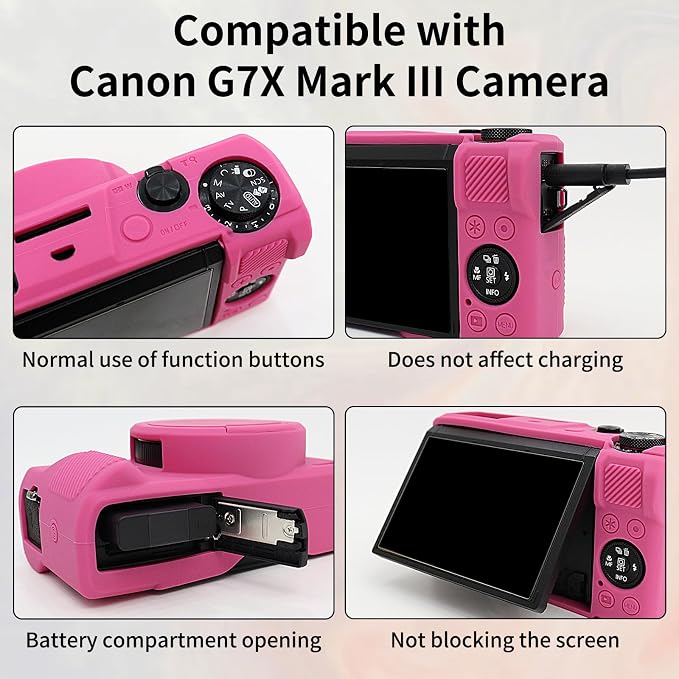 VOVMOEYA Camera Case for Canon Powershot G7 X Mark III with 2PCS Screen Protector,Full Pritection Soft G7X III Silicone Case Detachable Lens Cover Protective Cover for Canon G7XIII G7X3-Dark Pink - Image 2