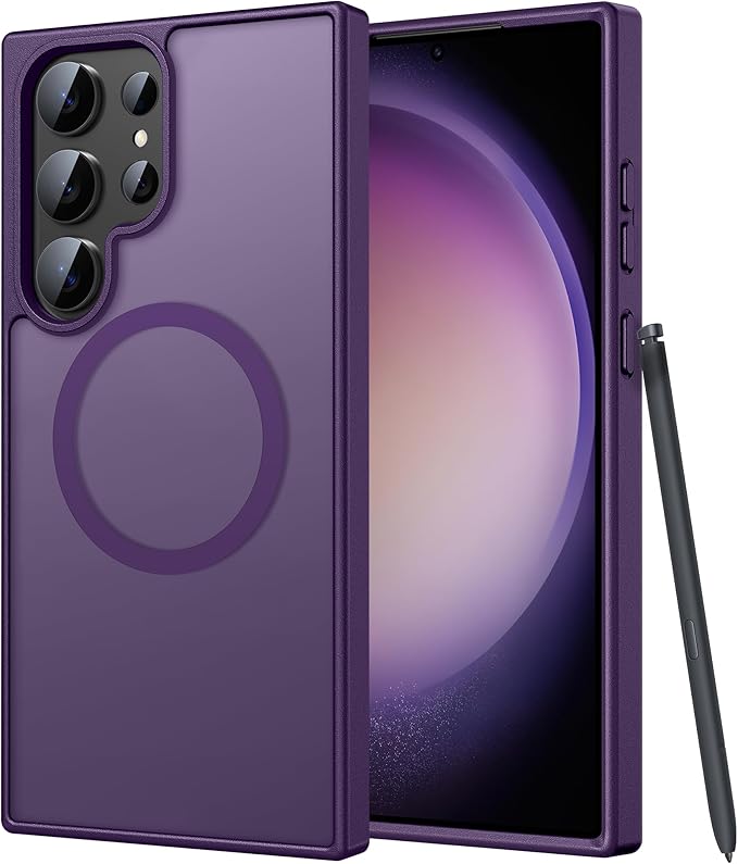 FNTCASE for Samsung Galaxy S23 Ultra Case, Compatible with Magsafe, Purple | Translucent Matte Magnetic Back, 14FT Military Grade Drop Protection, Shockproof Protective Phone Cover by FNTCASE