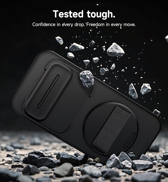 SURITCH for Google Pixel 10/10 Pro Case with 360° Rotatable Hand Strap Phone Grip Holder & Invisible Kickstand & Slide Camera Cover, Protective Cover for Pixel 10/10 Pro -Black - Image 8