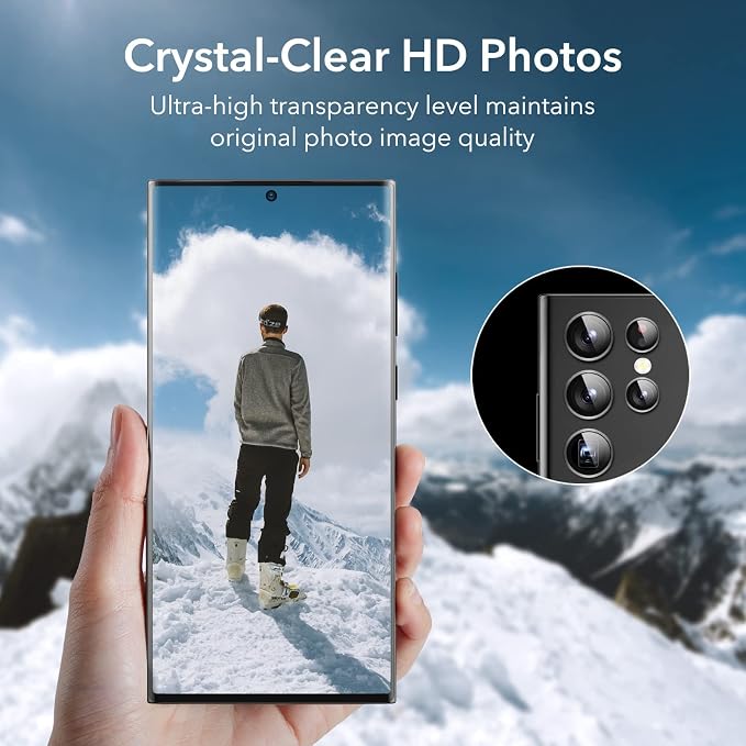 ESR for Samsung Galaxy S23 Ultra Camera Lens Protector, 1 Pack, Black | Individual Camera Cover, 9H Tempered Glass, Original Camera Clarity, Scratch-Resistant, Case Friendly - Image 5
