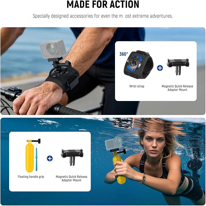 NEEWER 35 in 1 Action Camera Pro Accessories Kit Compatible with DJI Osmo Action 5 Pro 4 3 GoPro, Quick Release Adapter Mount for Diving Hiking Motorcycling Mountain Cycling Skiing Surfing Vlog, GP-51 - Image 3