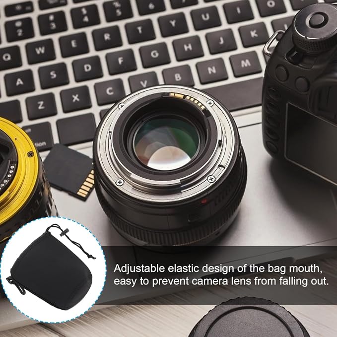 SHOWERORO 2 pack Neoprene Camera Lens Pouch Dslr Camera Lens Case Bag Drawstring Protective Storage for Shockproof Thermal Insulation Universal Container 3.93 X 3.14 X 3.14 in - Image 7