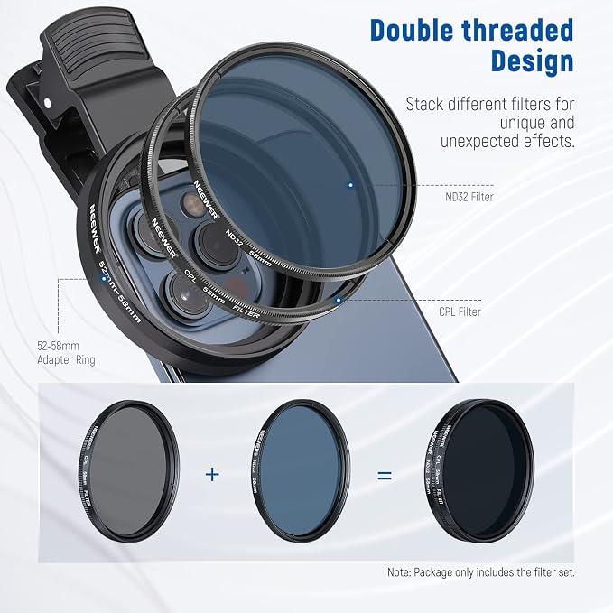 NEEWER 58mm Lens Filter Kit with Clip, CPL + ND32 + Starlight + 4 Graduated Colors, Compatible with iPhone 17 16 16e 15 14 Pro Max Canon Nikon Sony Camera | CPL + ND32 + Starlight + 4 Graduated Colors, Compatible with iPhone 17 16 16e 15 14 Pro Max Can... - Image 7