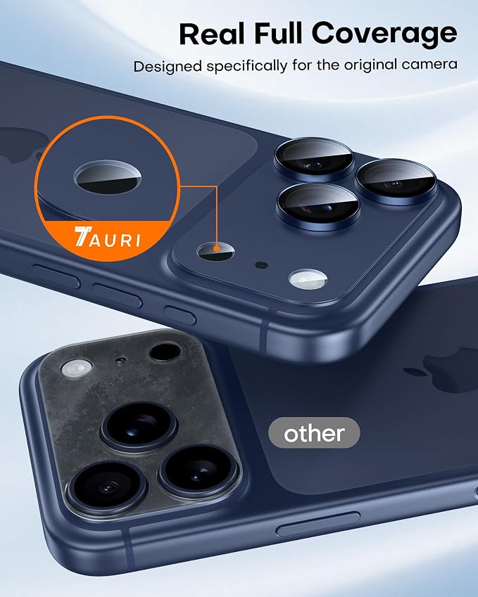 TAURI 2 Pack for iPhone 17 Pro Max Camera Lens Protector, Deep Blue | Full Coverage Military-Grade Shatterproof, Upgrade AR Anti-Reflection Ultra Clear Transmission & Case Friendly - Image 6