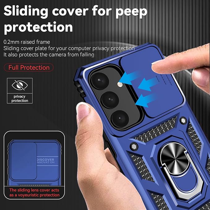 HNHYGETE for Samsung S25 Case with Screen Protector: [Military Grade 20ft. Drop Tested] Slide Camera Cover Ring Shockproof Protective Phone Case for - Samsung Galaxy S25 (Blue) - Image 4