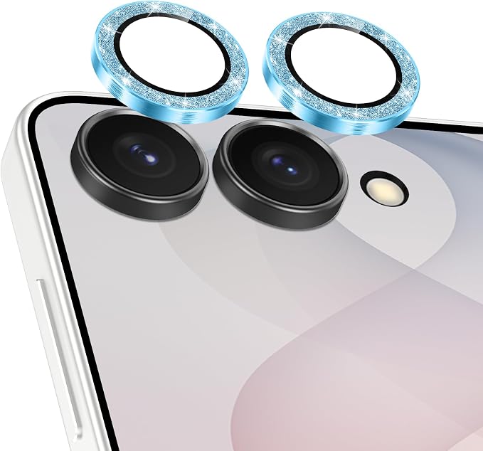 Meshine for Samsung Galaxy Z Flip 8 Camera Lens Protector,Scratch Proof,Strong Adsorption,9H Hardness with Metal Ring Camera Cover,Ultra Thin Case Friendly,Accessories Lens Protector,Glitter Blue by Meshine