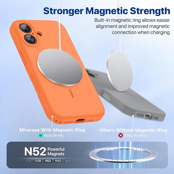 Miracase Silicone & Magnetic for iPhone 16 Case, Sunset Orange | Compatible with MagSafe, Anti-Scratch Microfiber Lining, Liquid Silicone Case Shockproof Drop Protection Phone Case for 16 - Image 6