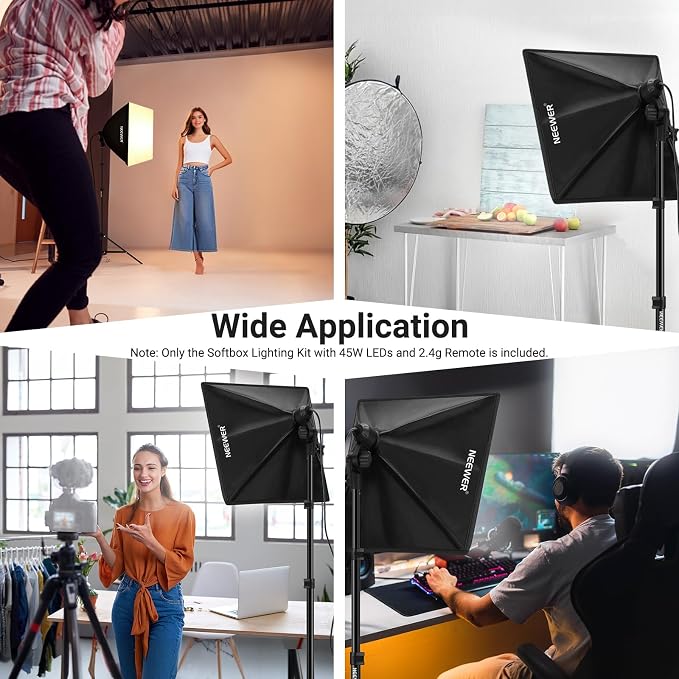 NEEWER 24"x24" 450W Equivalent Softbox Lighting Kit w Tripod Stand, NK104 | 45W Bi Color 2.4G LED Bulb, Remote, 10 Channels, 2900K-7000K 1400lx/1m CRI95, Studio Photography Recording Continuous Light - Image 8