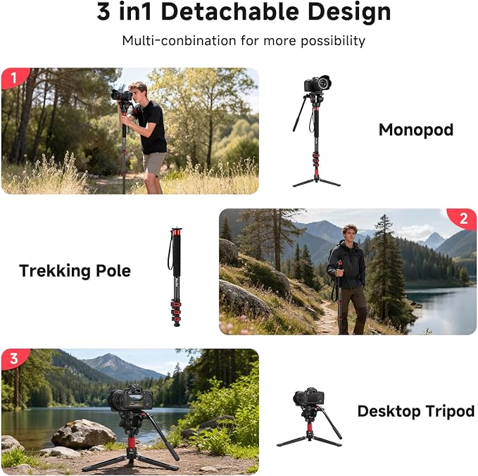 Avella A324D Aluminum Camera Monopod, 67 Inch | Professional, Telescopic Video Monopods, Base Tripod, For Canon Nikon Sony Olympus Panasonic DSLR Camera - Image 6