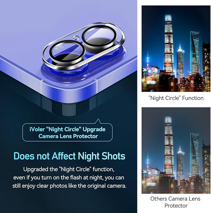 ivoler Camera Lens Protector for iPhone 17/16 /16 Plus, 4-Pack | Screen Protector Tempered Glass [Case Friendly][New Rersion],Scratch-Resistant,Clear+Black Circle - Image 5