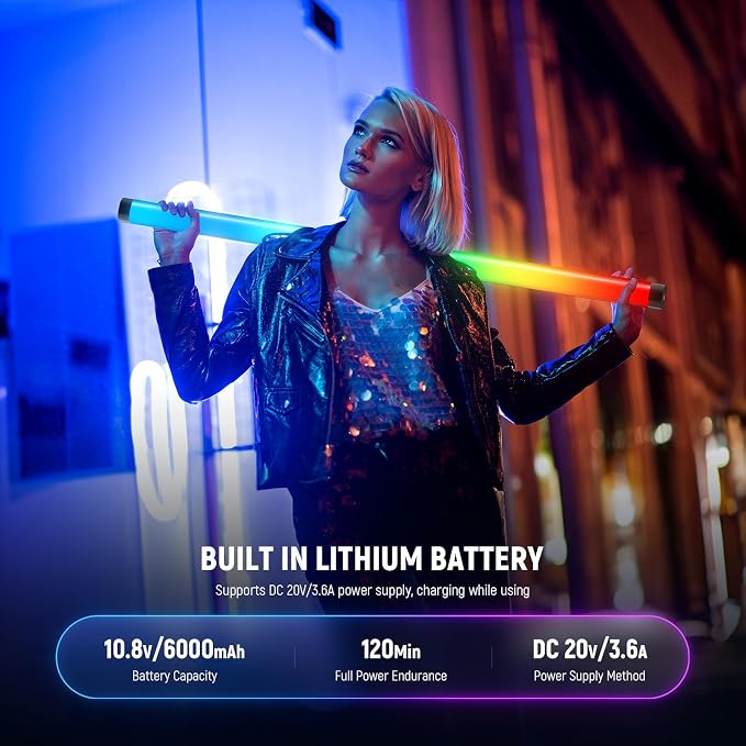 NEEWER RGB Tube Light, 30W LED Video Light RGBWW Full Color Stick Light Wand with 18 Scenes 7 Pixel Effects 2500-10000K CRI97/TLCI98 6000mAh, APP/2.4G/DMX Control for Photography Video Record, TL90C - Image 8