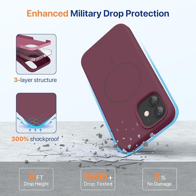 Miracase Magnetic for iPhone 12 Case/iPhone 12 Pro Case, Wine Red | Compatible with MagSafe, Anti-Scratch Microfiber Lining, Premium Silicone Shockproof Drop Protection Phone Case for 12/12 Pro - Image 4