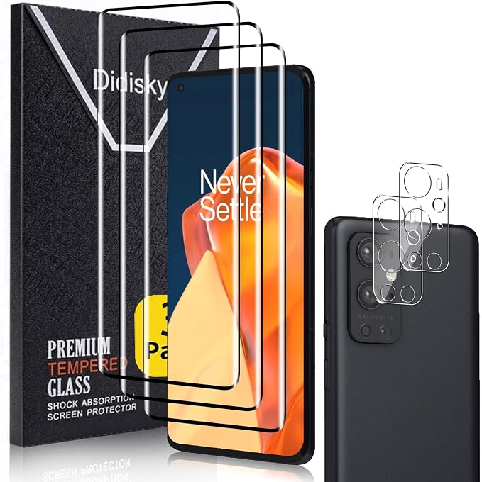 Didisky Screen Protector for Oneplus 9 Pro, 3 Pack Tempered Glass Film with 2 Pack Camera Lens Protector, Easy to Use,Scratch-Resistant,9H Hardness,3D Curved Full Coverage by Didisky