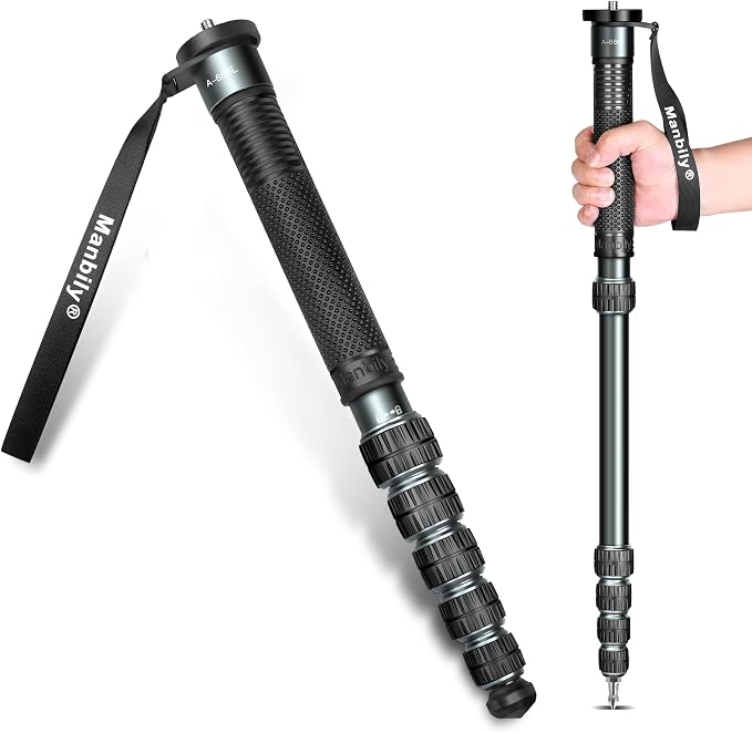 A-666L Camera Monopod - 32mm Aluminum Tube With Walking Stick Handle for DSLR Cameras Canon Sony Nikon - 69" Travel Monopod, 33 lbs/15kg Payload by Manbily