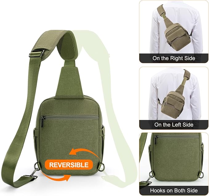 Cwatcun Sling Camera Bag Canvas, Compact Crossbody Case with Rain Cover | Fits 1DSLR+1lens +7.9"iPad +6.1"phone. Travel Photography Bag for Canon, Nikon, Sony, Fuji DSLR/SLR/Mirrorless Cameras, Lens - Image 5