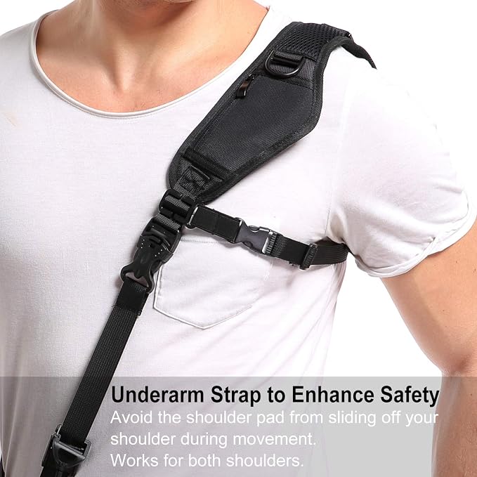 waka Camera Neck Strap with Quick Release, Safety Tether and Underarm Strap | Adjustable Camera Shoulder Sling Strap for Nikon Canon Sony Fuji DSLR Camera, Black - Image 5