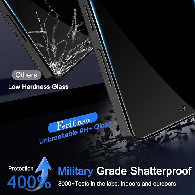 Ferilinso 3 Pack Privacy Screen Protector for Samsung Galaxy S26 Ultra | 9H+ Tempered Glass, Military-Grade Shatterproof, HD, Case Friendly, Easy Installation Bubble Free, with Camera Lens Protector - Image 4